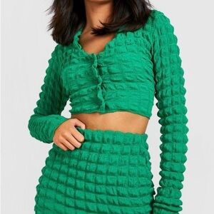 Boohoo Emerald Textured Top and Skirt Set